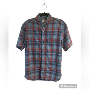 Johnnie-O Hangin’ Out blue/red plaid short sleeve button down shirt. Large